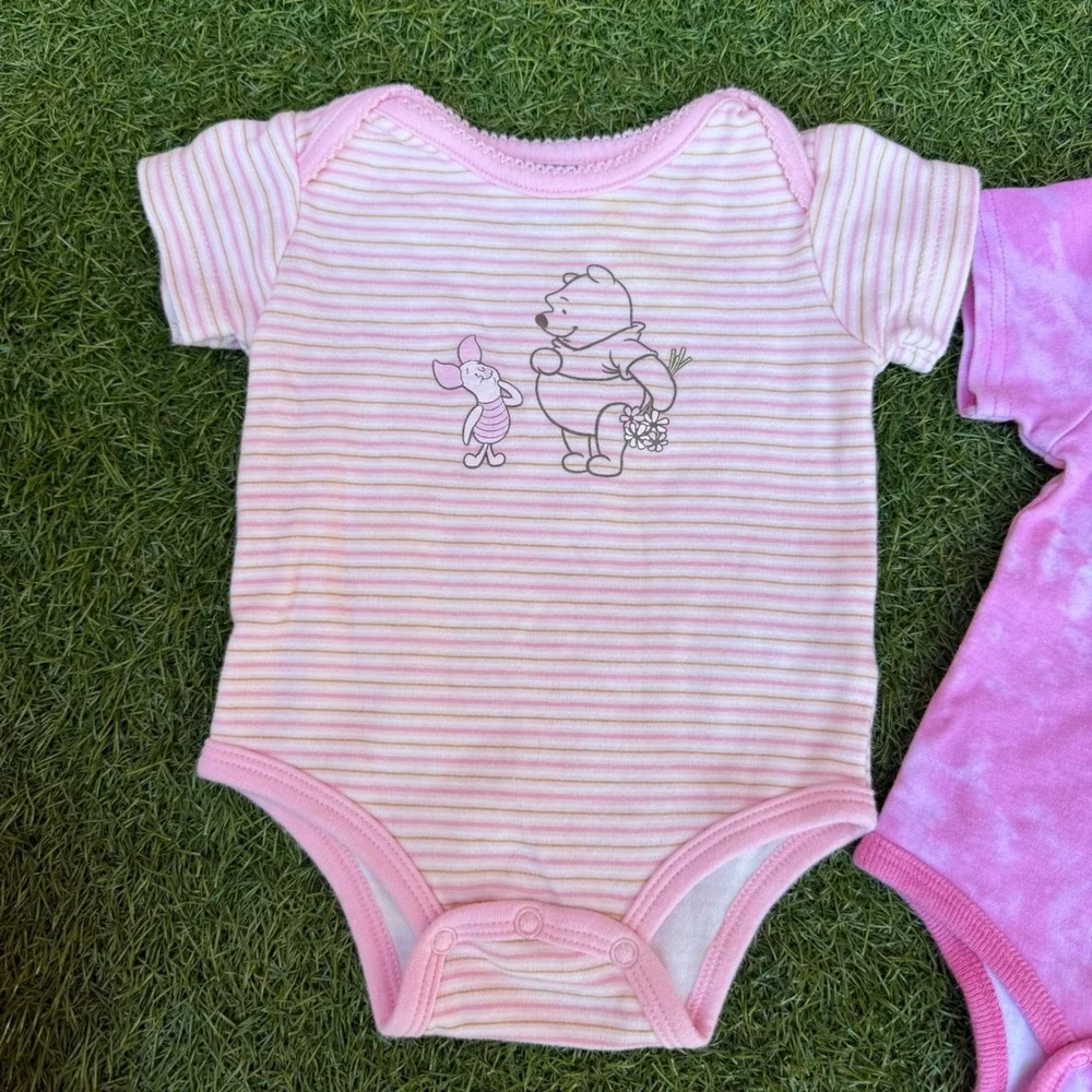 Disney Baby Winnie the Pooh Pink Striped & Tie‎ Dye Bodysuits Size 6 9 Months